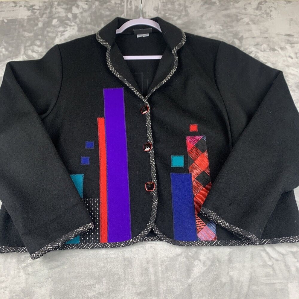 Lynn Murray Wool Jacket Women's‎ 3XL Abstract Art Topper Button Up Coat (0593)